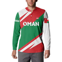 Oman Button Sweatshirt with National Flag Colors and Falcon Soaring Graphic Design
