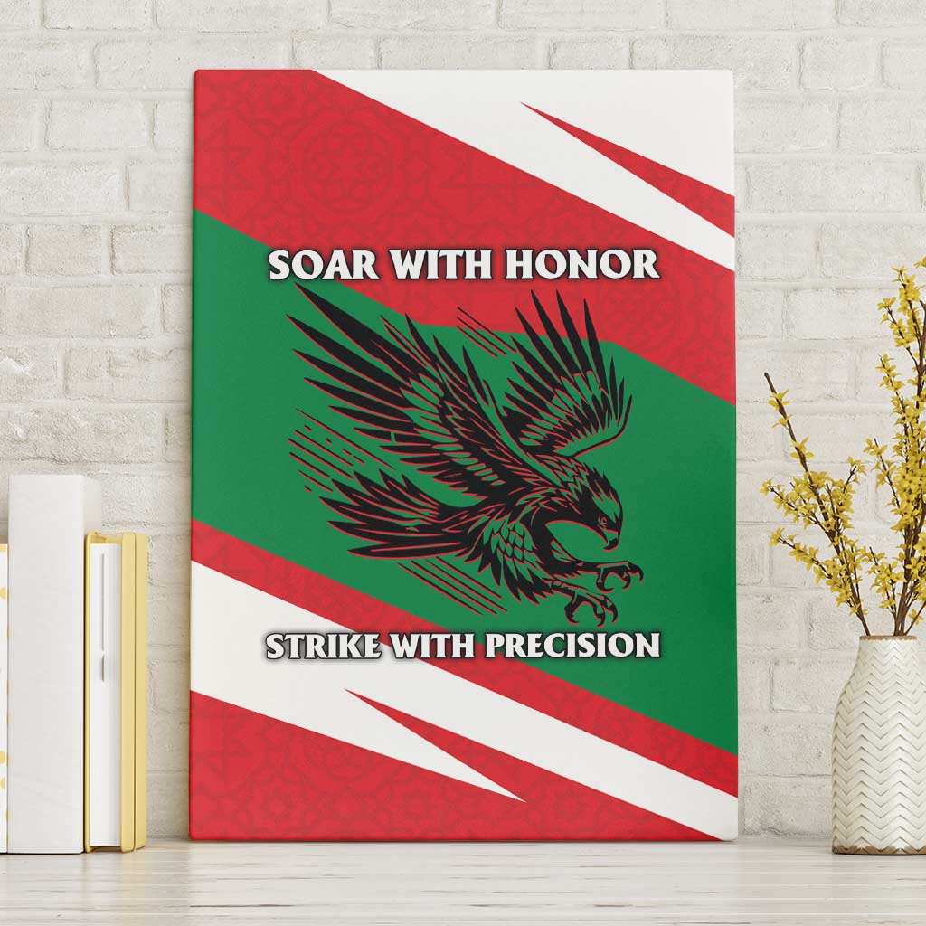 Oman Canvas Wall Art with National Flag Colors and Falcon Soaring Graphic Design