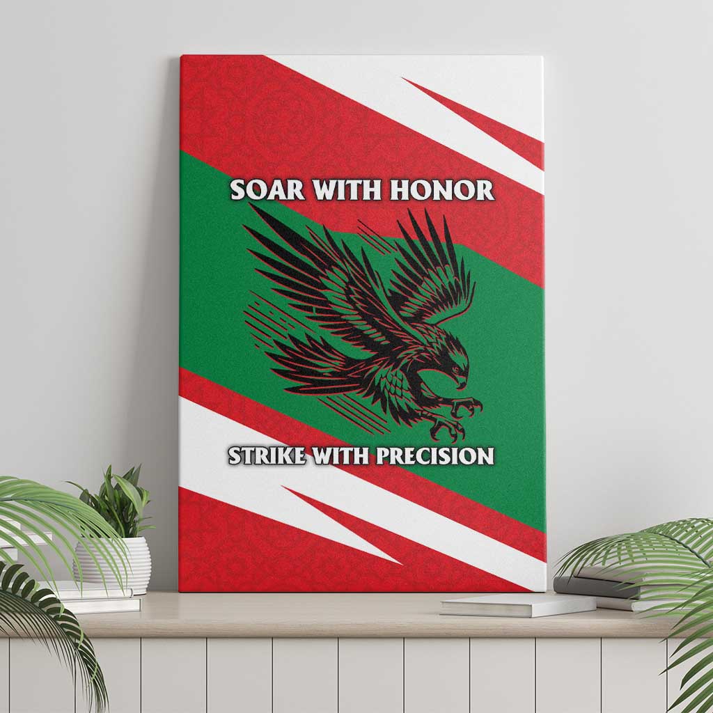 Oman Canvas Wall Art with National Flag Colors and Falcon Soaring Graphic Design