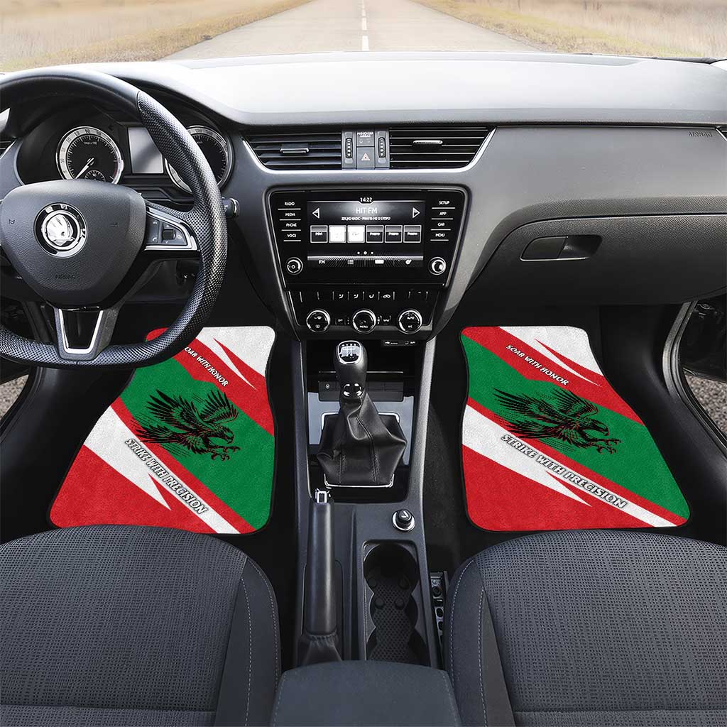 Oman Car Mats with National Flag Colors and Falcon Soaring Graphic Design