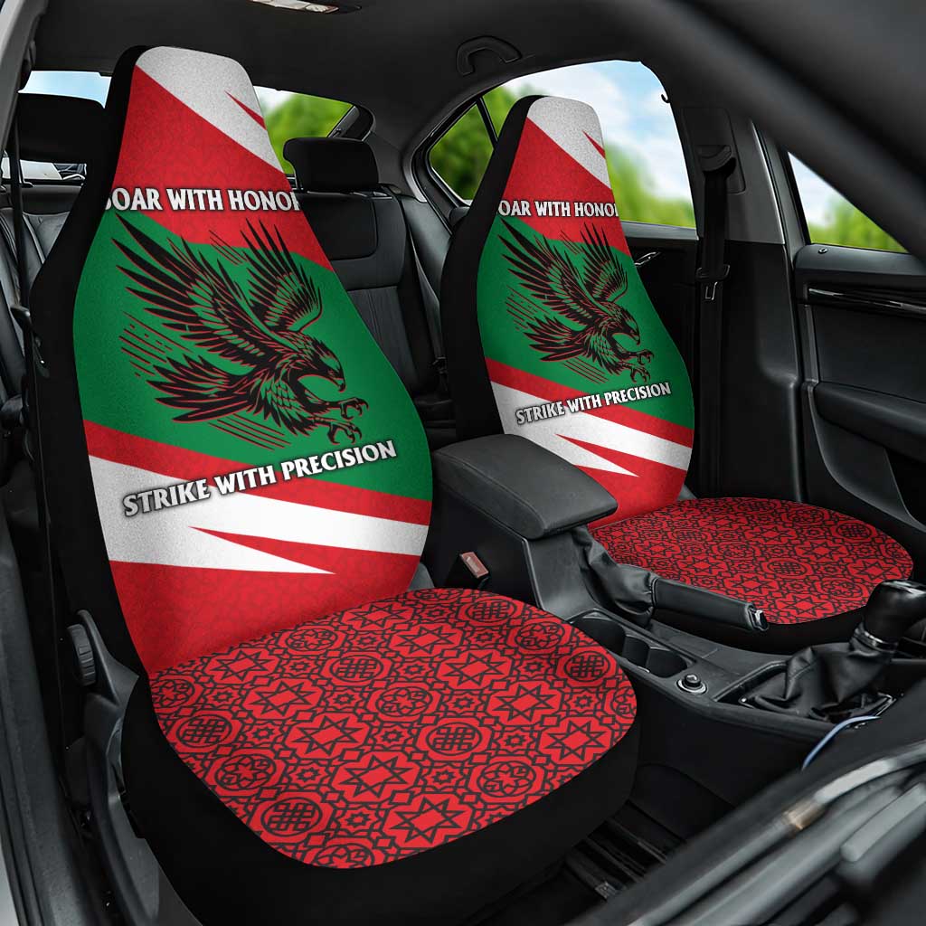 Oman Car Seat Cover with National Flag Colors and Falcon Soaring Graphic Design
