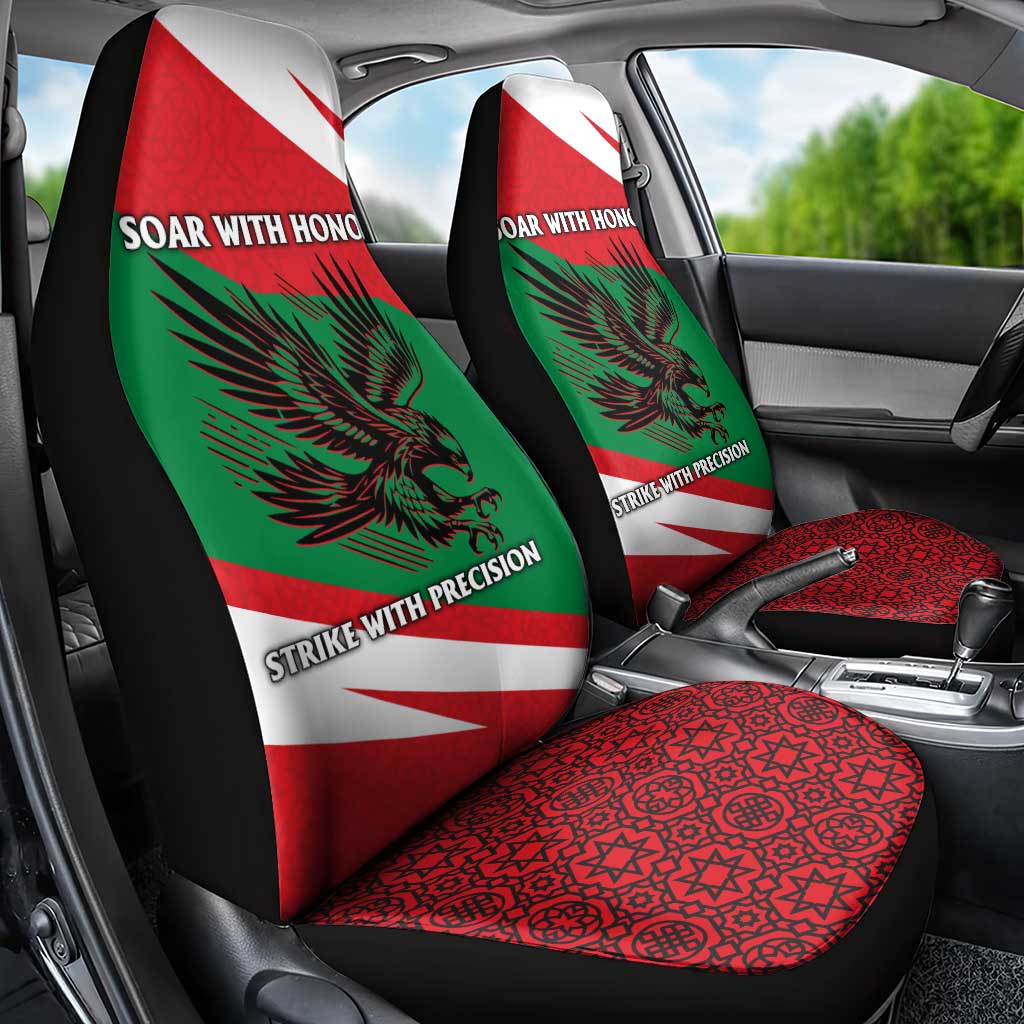Oman Car Seat Cover with National Flag Colors and Falcon Soaring Graphic Design