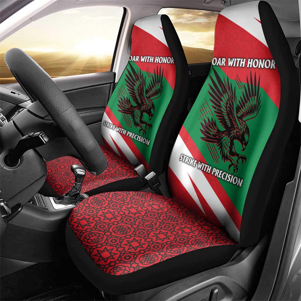 Oman Car Seat Cover with National Flag Colors and Falcon Soaring Graphic Design