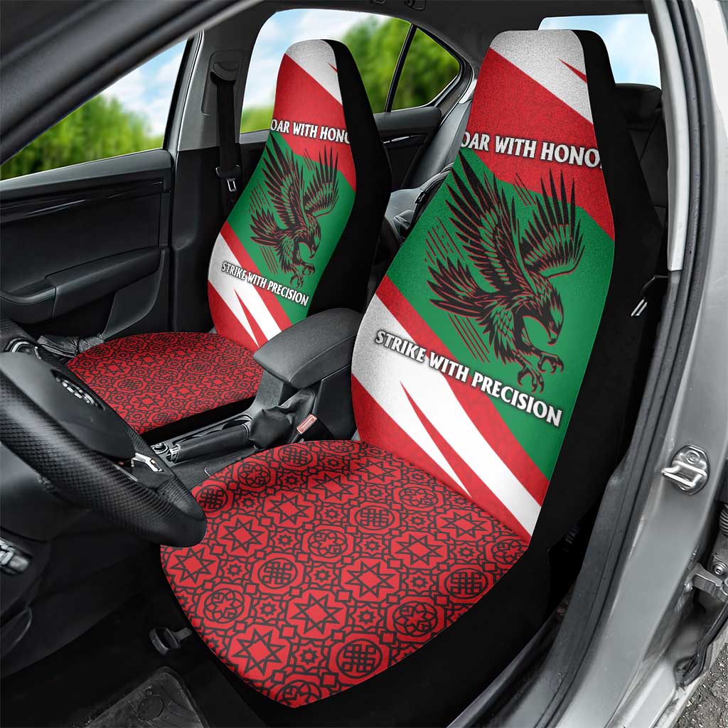 Oman Car Seat Cover with National Flag Colors and Falcon Soaring Graphic Design
