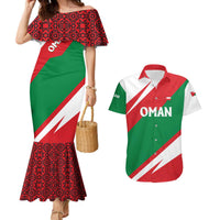 Oman Couples Matching Mermaid Dress and Hawaiian Shirt with National Flag Colors and Falcon Soaring Graphic Design