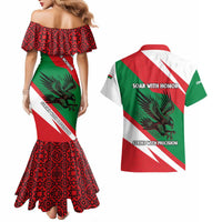 Oman Couples Matching Mermaid Dress and Hawaiian Shirt with National Flag Colors and Falcon Soaring Graphic Design
