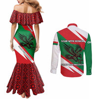 Oman Couples Matching Mermaid Dress and Long Sleeve Button Shirt with National Flag Colors and Falcon Soaring Graphic Design