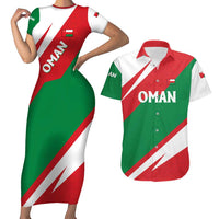 Oman Couples Matching Short Sleeve Bodycon Dress and Hawaiian Shirt with National Flag Colors and Falcon Soaring Graphic Design