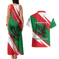 Oman Couples Matching Tank Maxi Dress and Hawaiian Shirt with National Flag Colors and Falcon Soaring Graphic Design