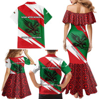 Oman Family Matching Mermaid Dress and Hawaiian Shirt with National Flag Colors and Falcon Soaring Graphic Design