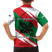 Oman Family Matching Off The Shoulder Long Sleeve Dress and Hawaiian Shirt with National Flag Colors and Falcon Soaring Graphic Design