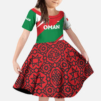 Oman Family Matching Off The Shoulder Long Sleeve Dress and Hawaiian Shirt with National Flag Colors and Falcon Soaring Graphic Design
