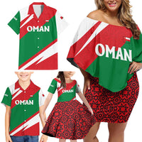 Oman Family Matching Off Shoulder Short Dress and Hawaiian Shirt with National Flag Colors and Falcon Soaring Graphic Design