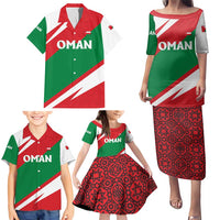 Oman Family Matching Puletasi and Hawaiian Shirt with National Flag Colors and Falcon Soaring Graphic Design