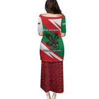 Oman Family Matching Puletasi and Hawaiian Shirt with National Flag Colors and Falcon Soaring Graphic Design