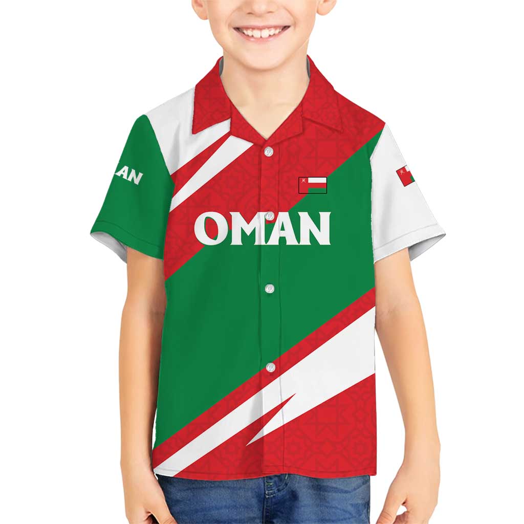 Oman Family Matching Puletasi and Hawaiian Shirt with National Flag Colors and Falcon Soaring Graphic Design