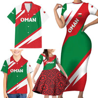 Oman Family Matching Short Sleeve Bodycon Dress and Hawaiian Shirt with National Flag Colors and Falcon Soaring Graphic Design
