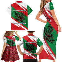 Oman Family Matching Short Sleeve Bodycon Dress and Hawaiian Shirt with National Flag Colors and Falcon Soaring Graphic Design