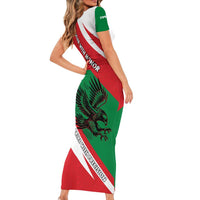 Oman Family Matching Short Sleeve Bodycon Dress and Hawaiian Shirt with National Flag Colors and Falcon Soaring Graphic Design