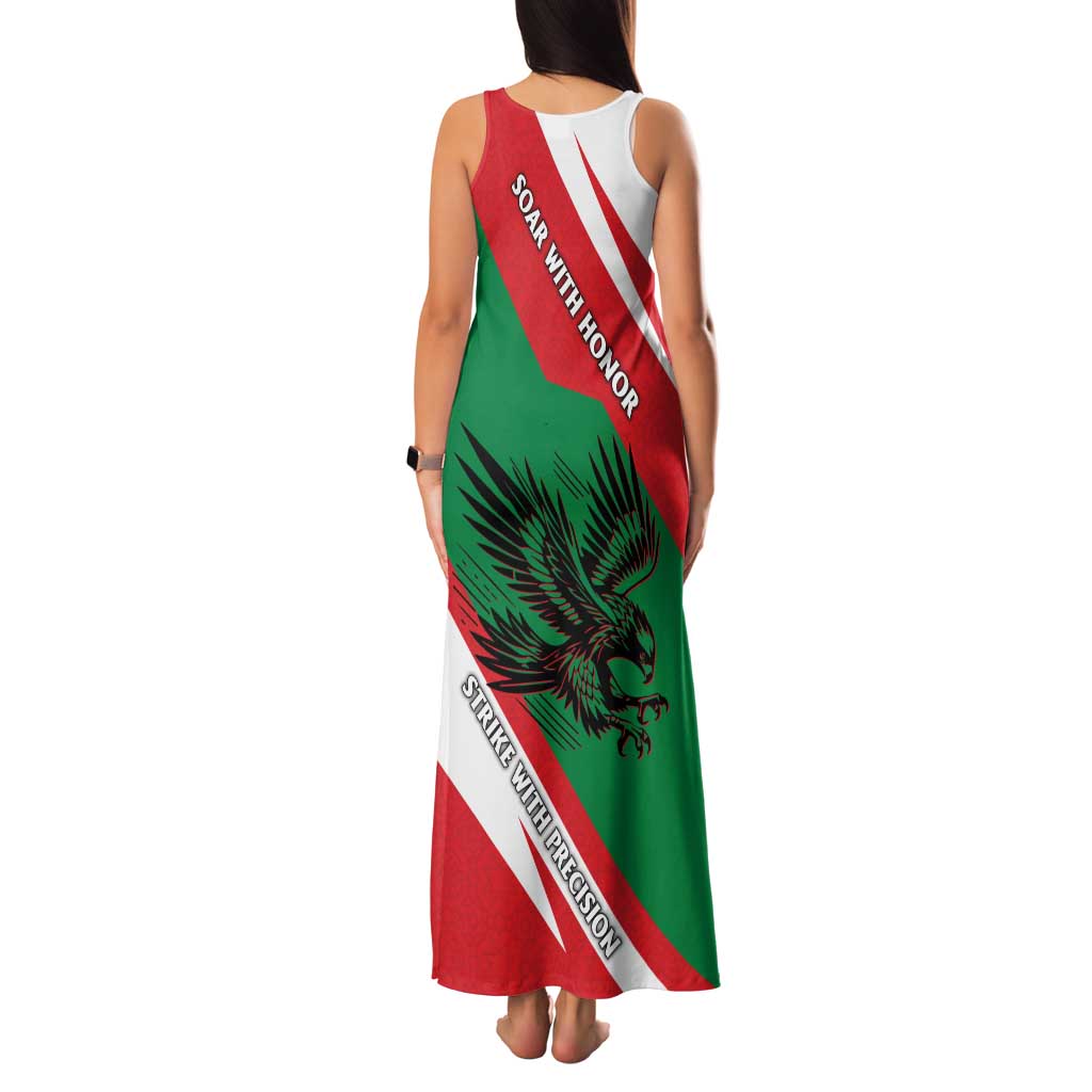 Oman Family Matching Tank Maxi Dress and Hawaiian Shirt with National Flag Colors and Falcon Soaring Graphic Design