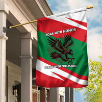 Oman Garden Flag with National Flag Colors and Falcon Soaring Graphic Design