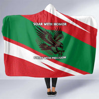 Oman Hooded Blanket with National Flag Colors and Falcon Soaring Graphic Design
