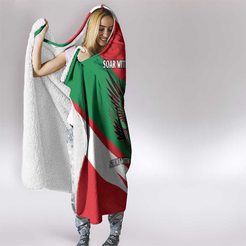 Oman Hooded Blanket with National Flag Colors and Falcon Soaring Graphic Design