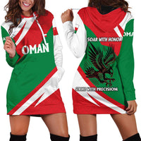 Oman Hoodie Dress with National Flag Colors and Falcon Soaring Graphic Design
