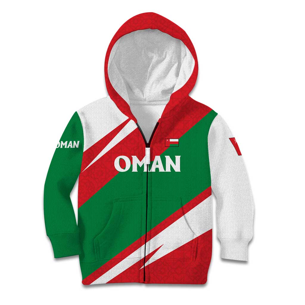 Oman Kid Hoodie with National Flag Colors and Falcon Soaring Graphic Design