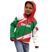 Oman Kid Hoodie with National Flag Colors and Falcon Soaring Graphic Design
