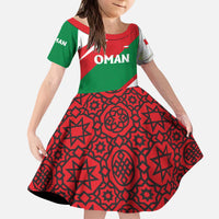 Oman Kid Short Sleeve Dress with National Flag Colors and Falcon Soaring Graphic Design