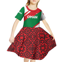 Oman Kid Short Sleeve Dress with National Flag Colors and Falcon Soaring Graphic Design