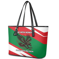 Oman Leather Tote Bag with National Flag Colors and Falcon Soaring Graphic Design