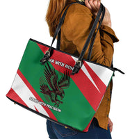 Oman Leather Tote Bag with National Flag Colors and Falcon Soaring Graphic Design