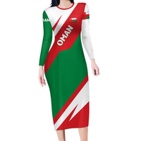 Oman Long Sleeve Bodycon Dress with National Flag Colors and Falcon Soaring Graphic Design