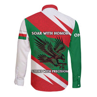 Oman Long Sleeve Button Shirt with National Flag Colors and Falcon Soaring Graphic Design