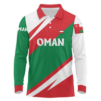 Oman Long Sleeve Polo Shirt with National Flag Colors and Falcon Soaring Graphic Design