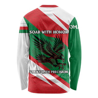 Oman Long Sleeve Shirt with National Flag Colors and Falcon Soaring Graphic Design