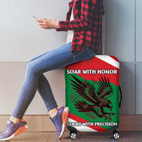 Oman Luggage Cover with National Flag Colors and Falcon Soaring Graphic Design