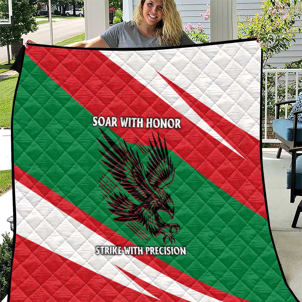 Oman Quilt with National Flag Colors and Falcon Soaring Graphic Design