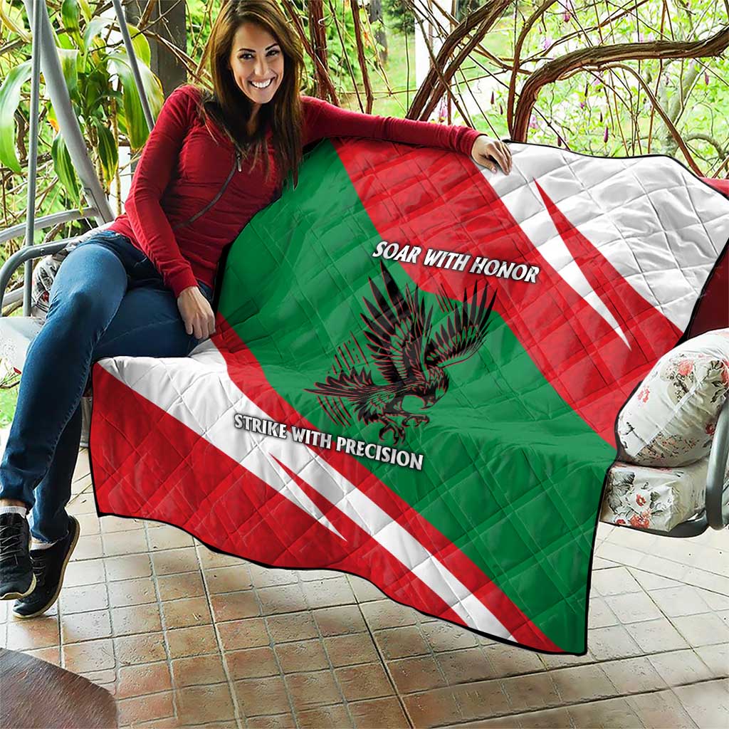 Oman Quilt with National Flag Colors and Falcon Soaring Graphic Design