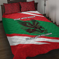 Oman Quilt Bed Set with National Flag Colors and Falcon Soaring Graphic Design