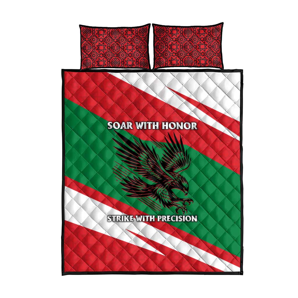 Oman Quilt Bed Set with National Flag Colors and Falcon Soaring Graphic Design
