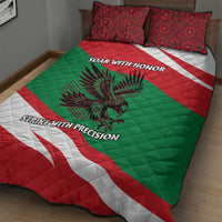 Oman Quilt Bed Set with National Flag Colors and Falcon Soaring Graphic Design