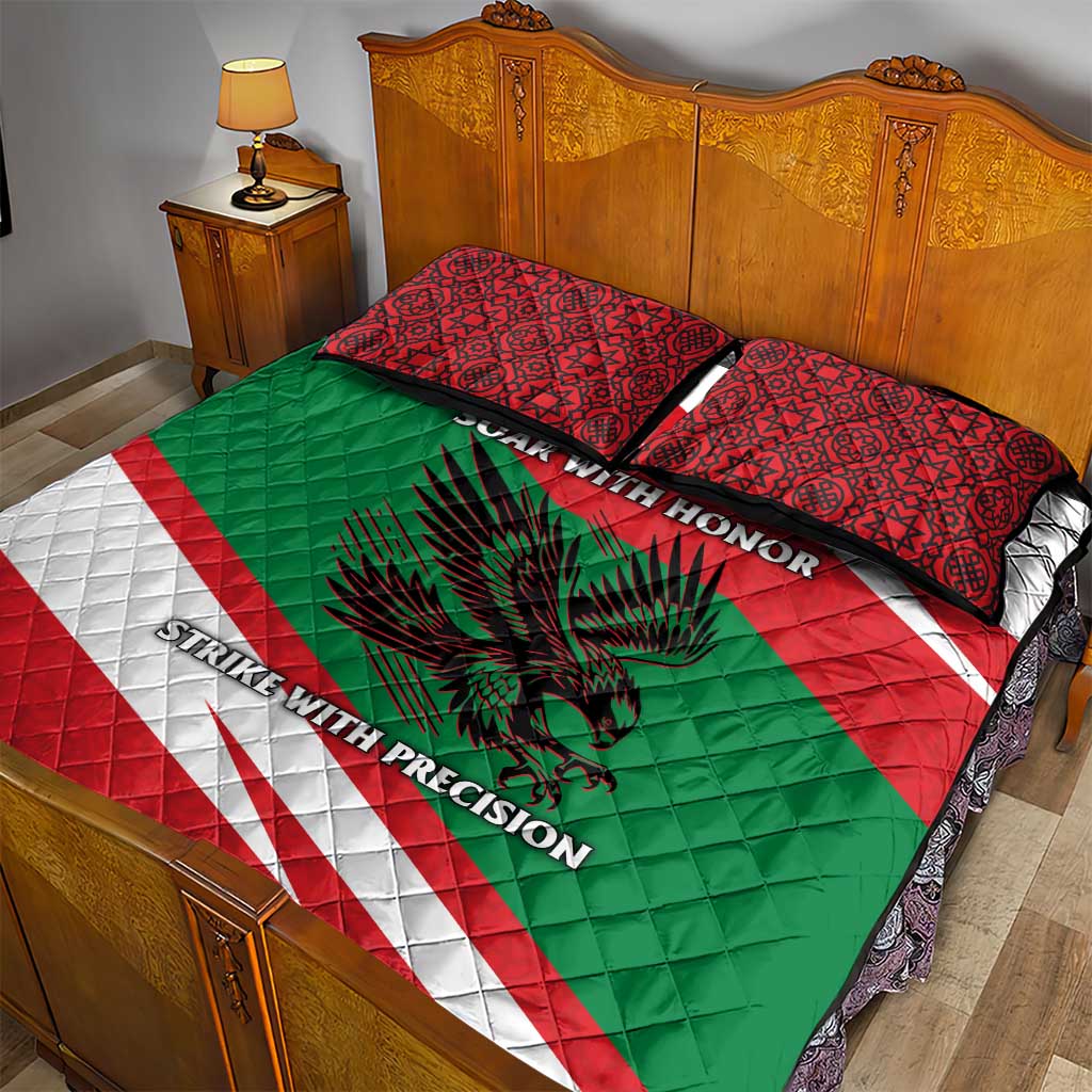 Oman Quilt Bed Set with National Flag Colors and Falcon Soaring Graphic Design
