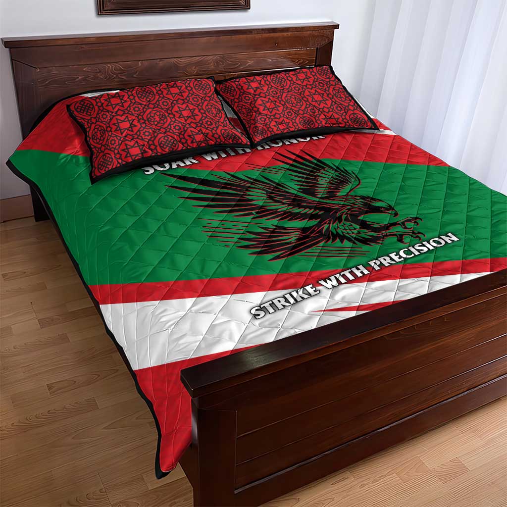 Oman Quilt Bed Set with National Flag Colors and Falcon Soaring Graphic Design