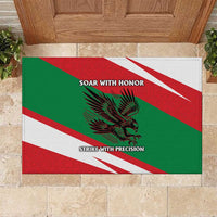 Oman Rubber Doormat with National Flag Colors and Falcon Soaring Graphic Design
