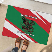 Oman Rubber Doormat with National Flag Colors and Falcon Soaring Graphic Design
