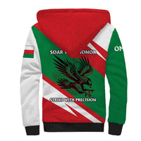 Oman Sherpa Hoodie with National Flag Colors and Falcon Soaring Graphic Design