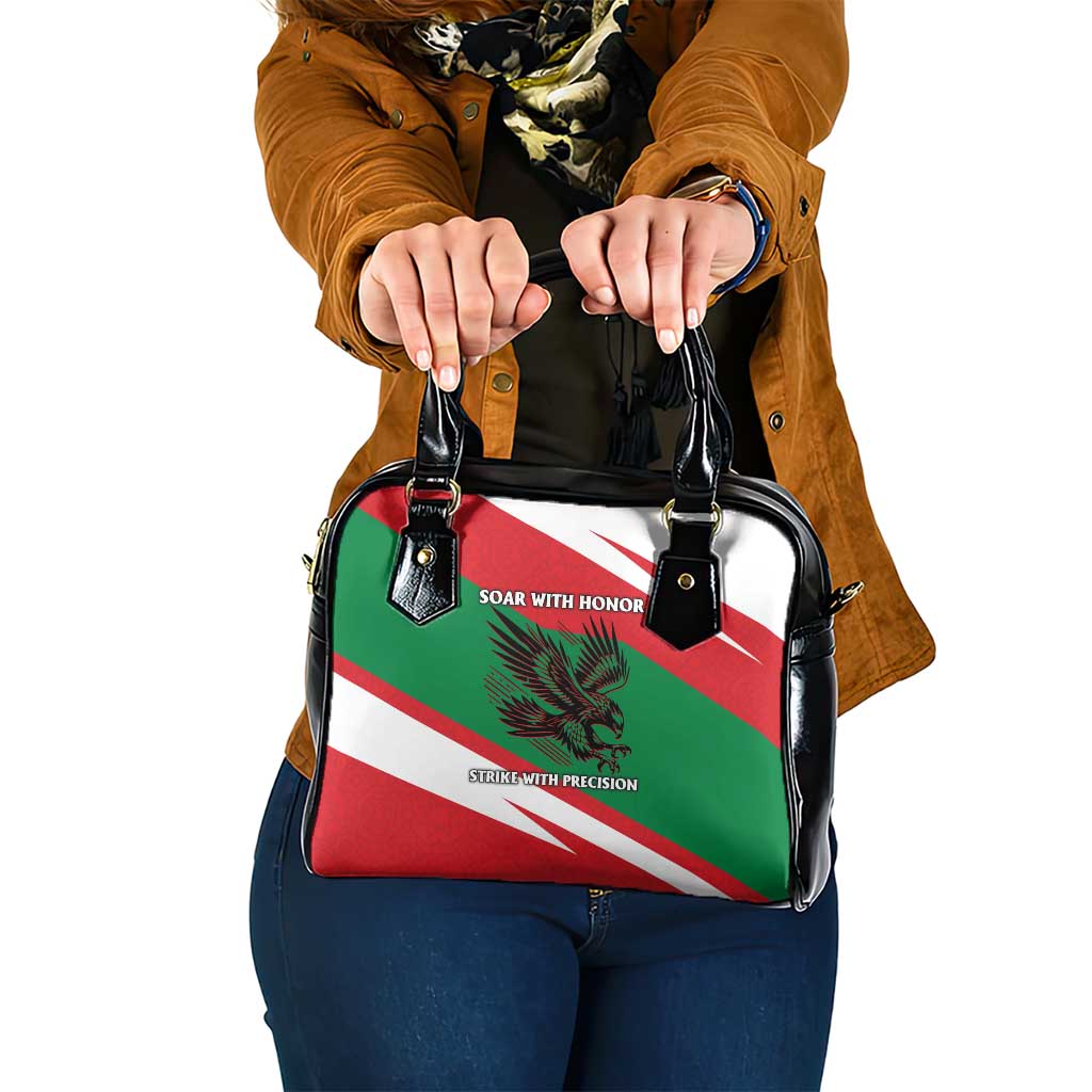 Oman Shoulder Handbag with National Flag Colors and Falcon Soaring Graphic Design